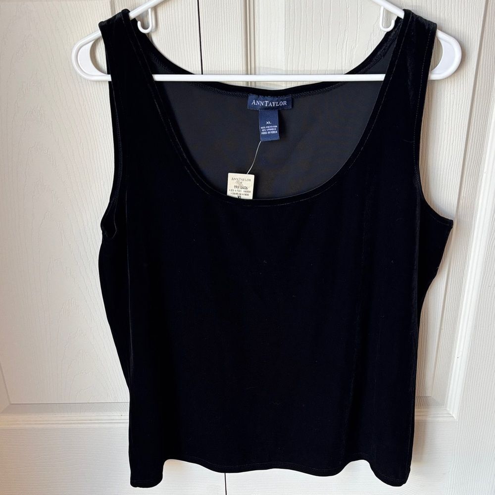 Ann Taylor vintage Black velvet stretchy Tank Top cami shirt women XL dressy NWT
